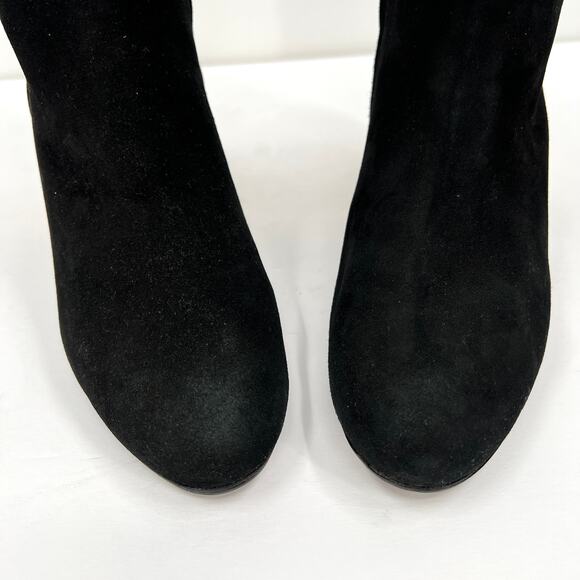FENDI Boots Womens 38.5 Black Suede Knee High Tall Block Heeled Shoes Gold - Picture 12 of 13